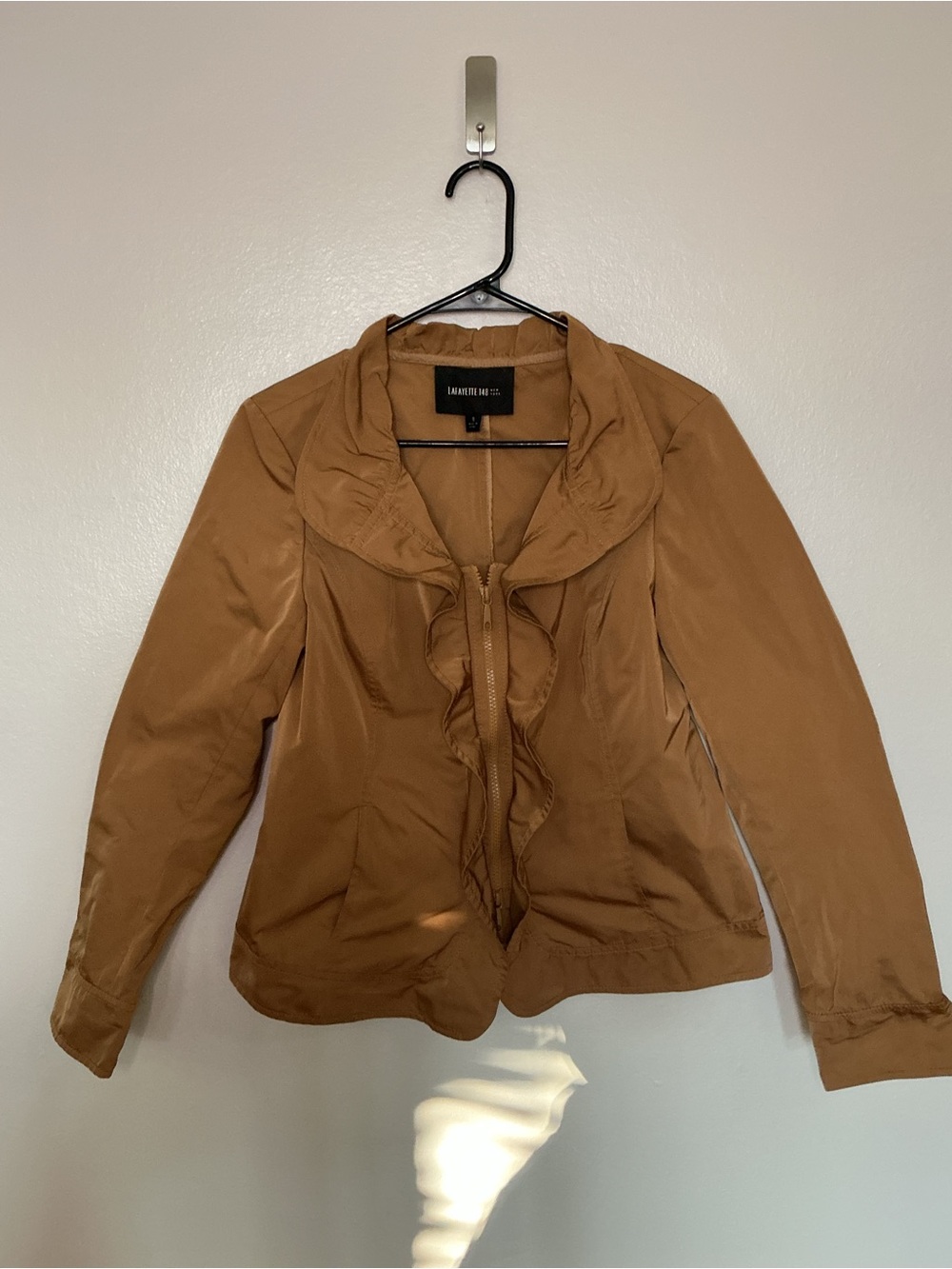 Lafayette 148 New York Ruffle-Front Brown Copper Rust Zip Jacket Size 8